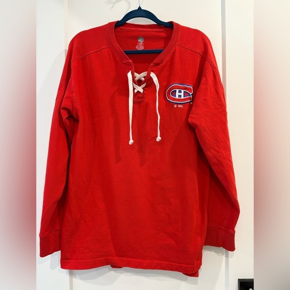 Montreal Canadiens NHL Lace-Up Pullover Jersey Sweatshirt - Size L (42/44) - Picture 2 of 9
